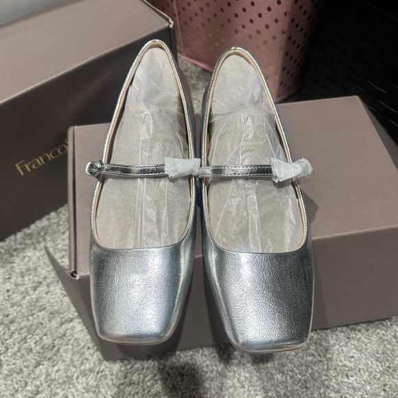 Franco Sarto Silver Tinsley Mary Jane Flats - Picture 1 of 10